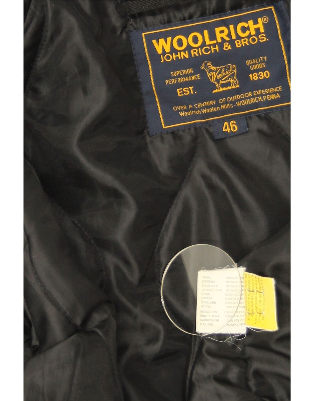 Jaqueta bomber masculina Woolrich com capuz IT 46 pequena preta de nylon