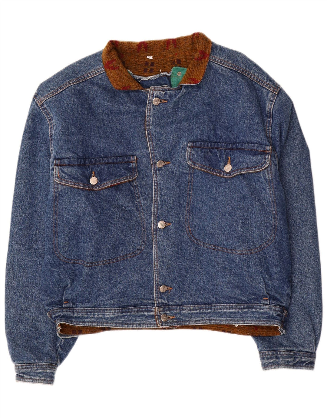 Jaqueta jeans feminina vintage de grandes dimensões IT 50 XL algodão azul