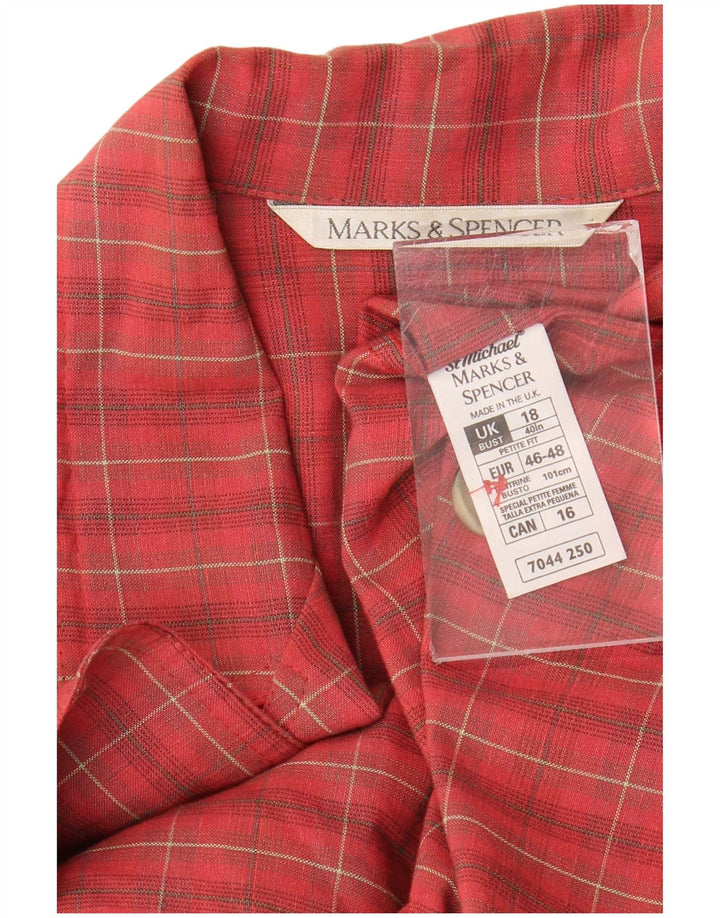 Jaqueta blazer feminina MARKS & SPENCER manga 3/4 Reino Unido 18 XL vermelho xadrez