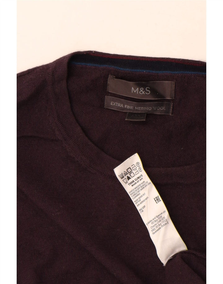 Suéter masculino MARKS & SPENCER com gola redonda, grande lã merino roxa
