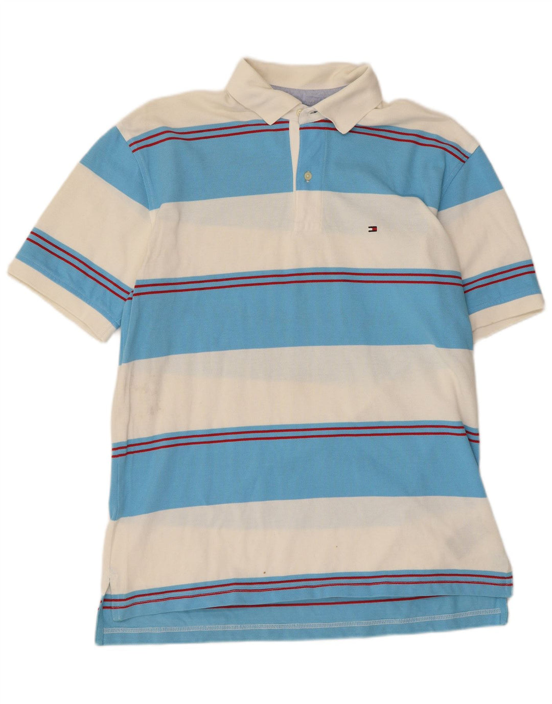 Camisa polo masculina Tommy Hilfiger de algodão listrado azul médio