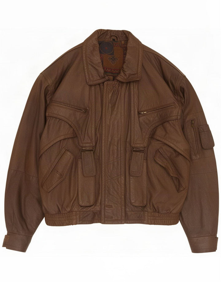 Jaqueta de couro masculina vintage UK 36 pequena marrom