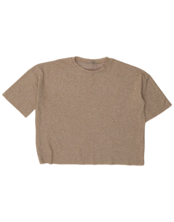 Zara Womens Trafaluc Oversized Blusa Top Reino Unido 14 Médio Bege Manchado