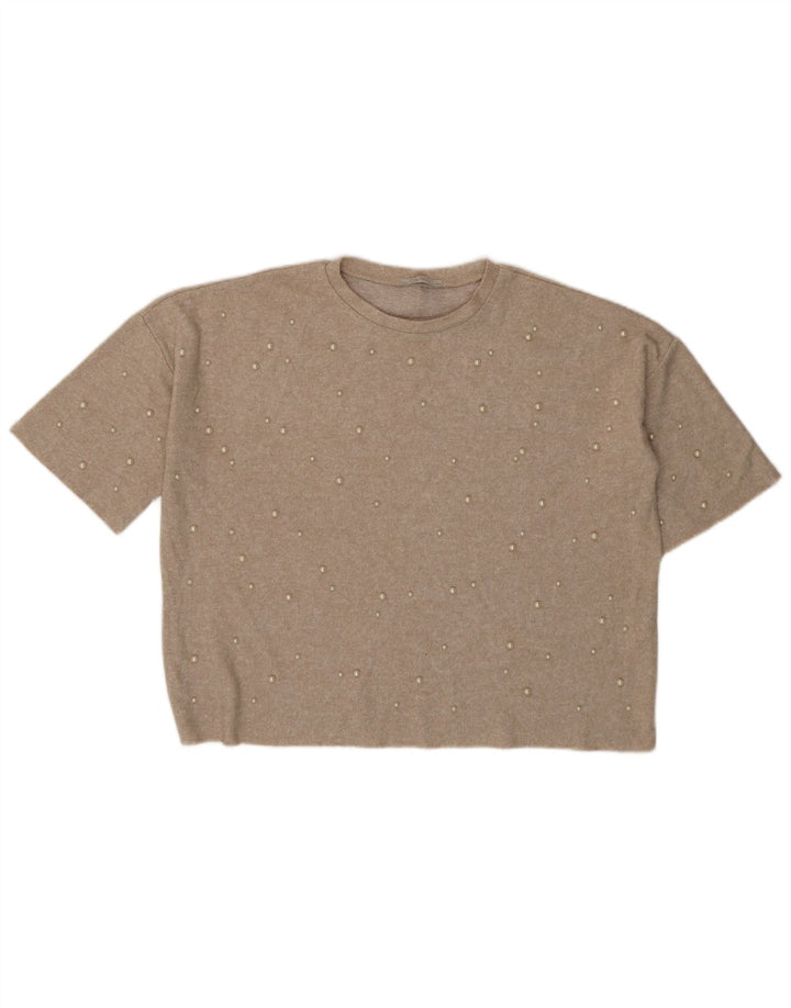 Zara Womens Trafaluc Oversized Blusa Top Reino Unido 14 Médio Bege Manchado
