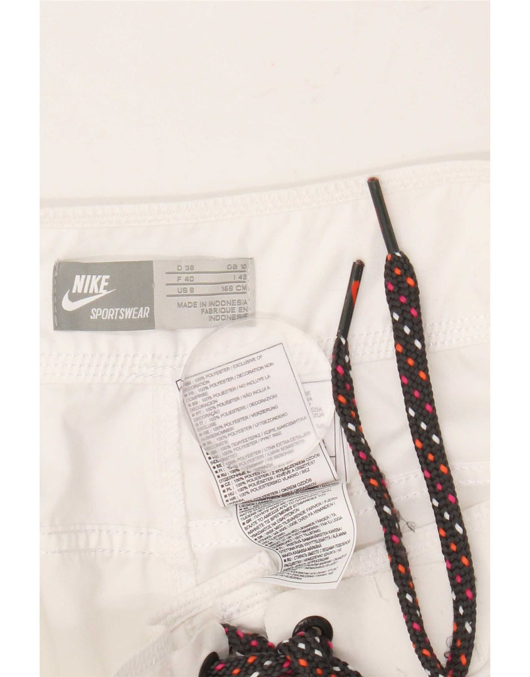 Shorts esportivos femininos Nike UK 10 pequeno poliéster branco