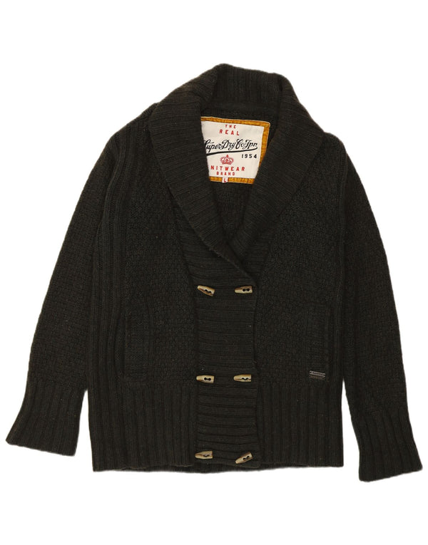 Suéter cardigã feminino Superdry Reino Unido 16 grande lã de cordeiro cáqui