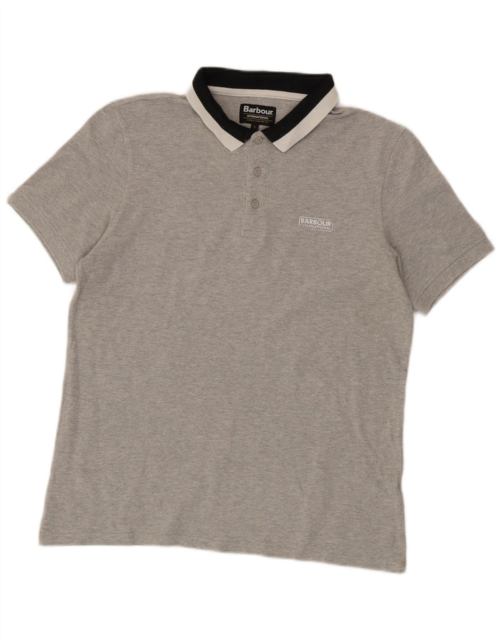 Camisa polo masculina Barbour grande algodão colorblock cinza