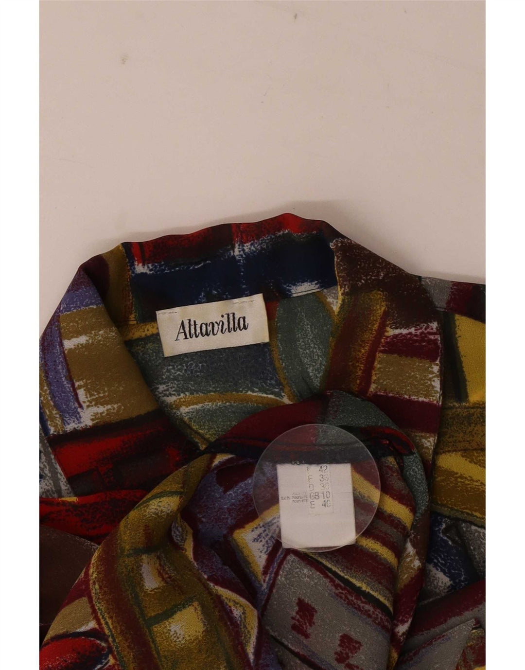 Blusa feminina vintage de manga curta UK 10 pequena multicolorida