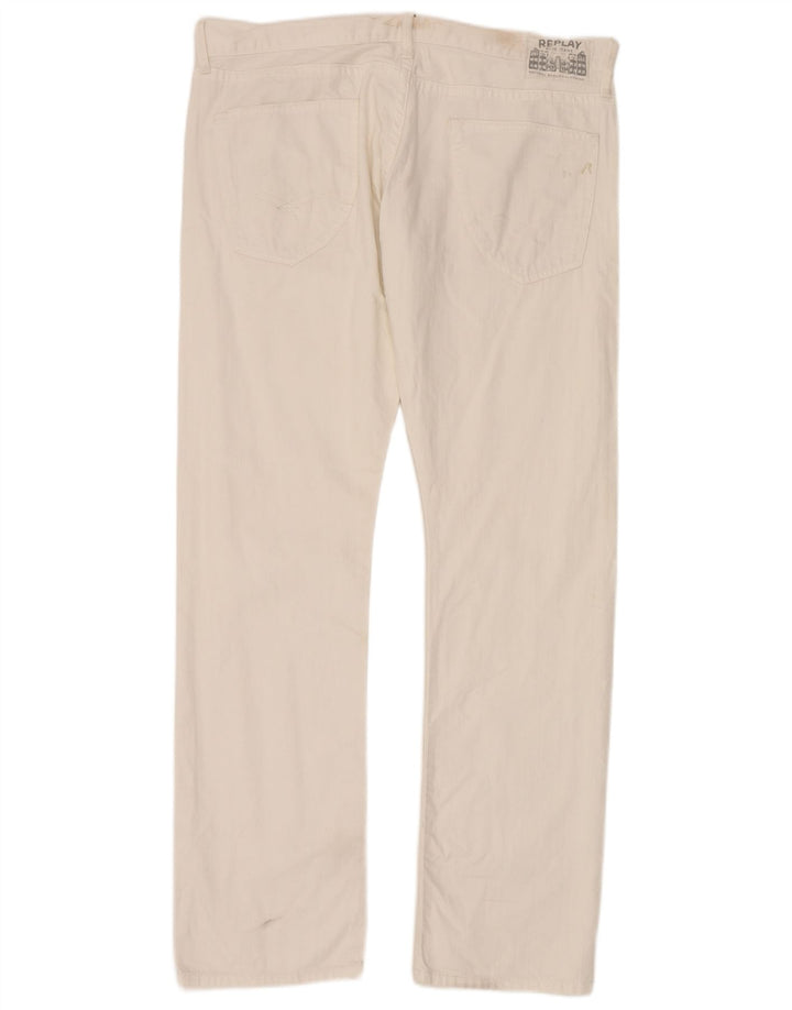 Replay Mens Straight Jeans W38 L34 Algodão Branco