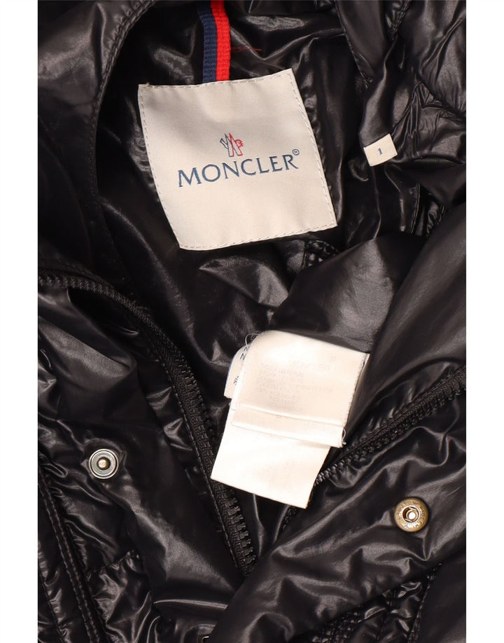 Moncler Jaqueta feminina acolchoada com capuz e ajuste solto tamanho 1 pequena poliamida preta