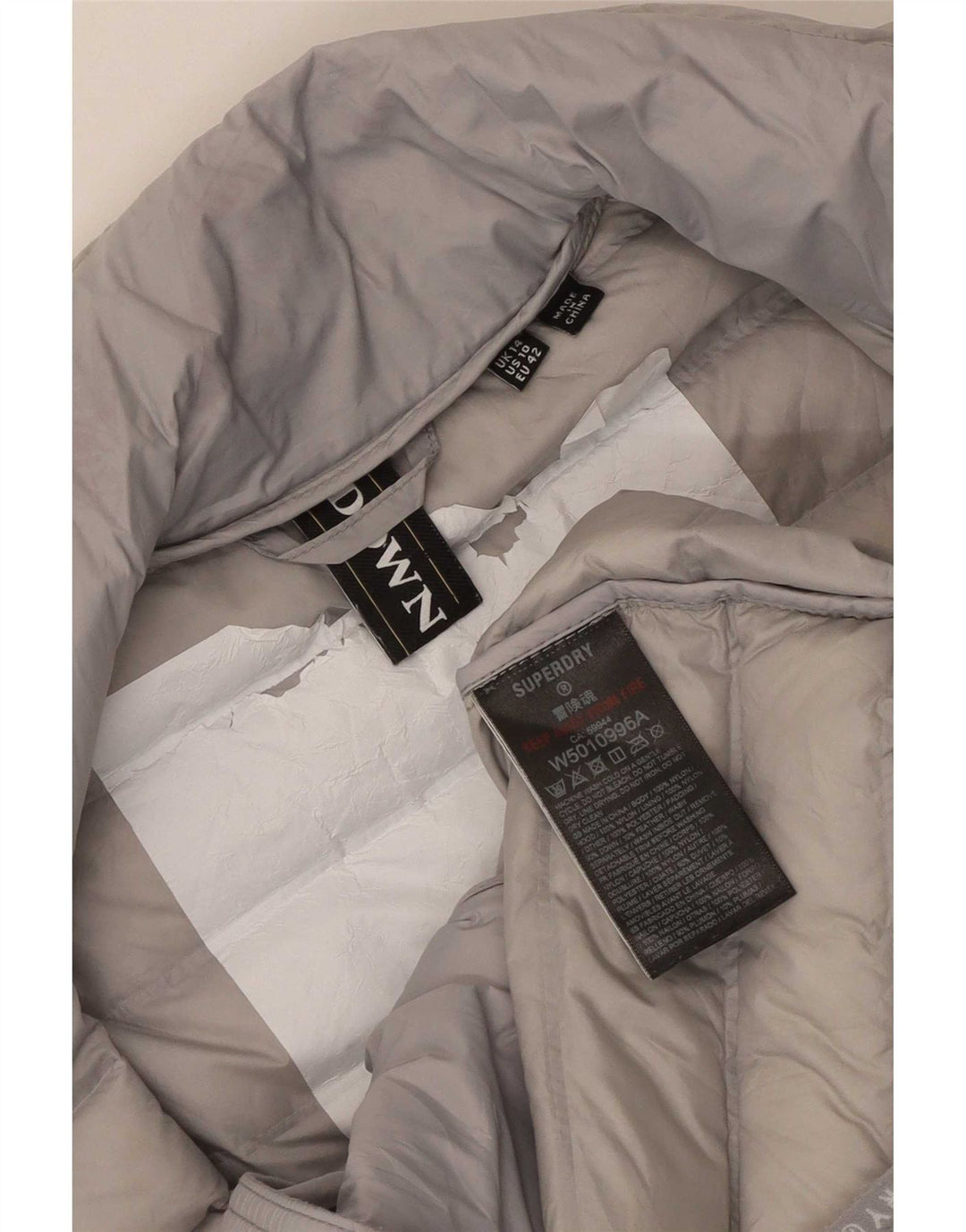 Jaqueta acolchoada feminina Superdry UK 14 Nylon cinza grande