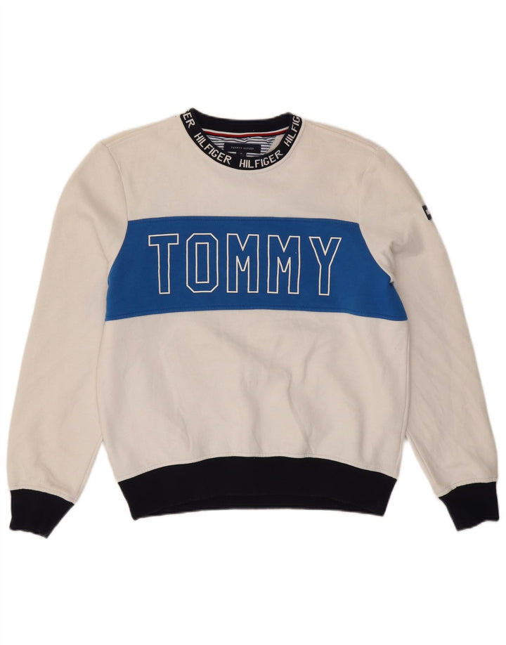 Tommy Hilfiger moletom gráfico masculino jumper médio branco colorblock