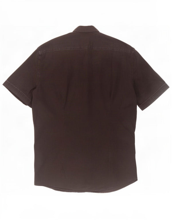Trussardi Jeans Camisa jeans masculina de manga curta grande algodão preto
