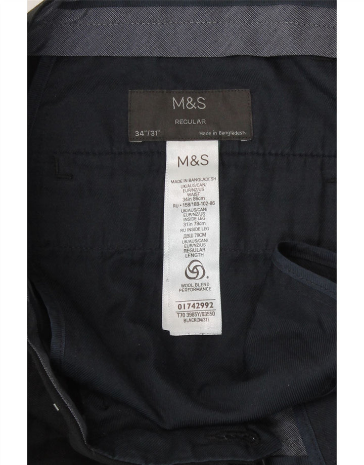 Calça casual masculina Marks & Spencer de ajuste regular W34 L31 poliéster preto