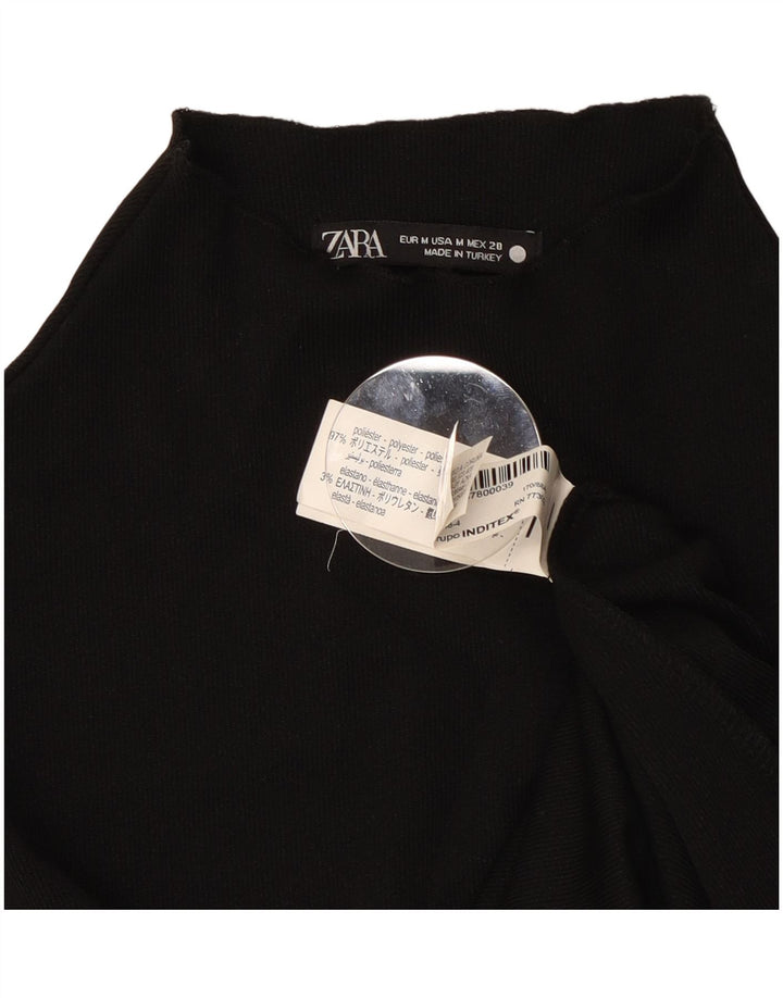 Top feminino Zara manga comprida UK 12 poliéster preto médio