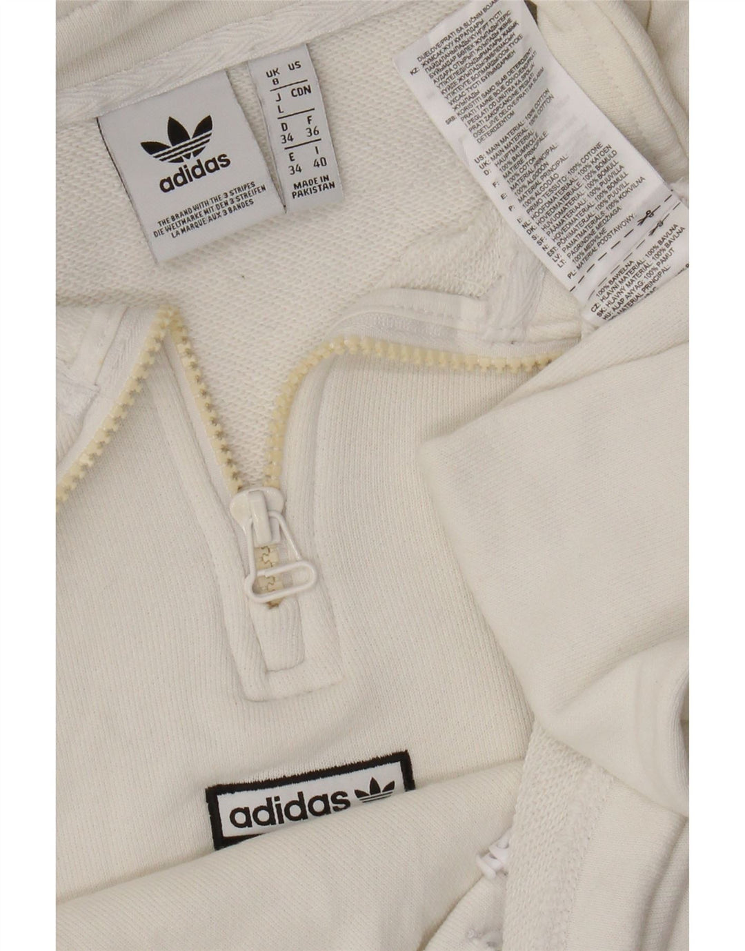Adidas feminino oversized colheita zip pescoço moletom jumper reino unido 8 pequeno branco