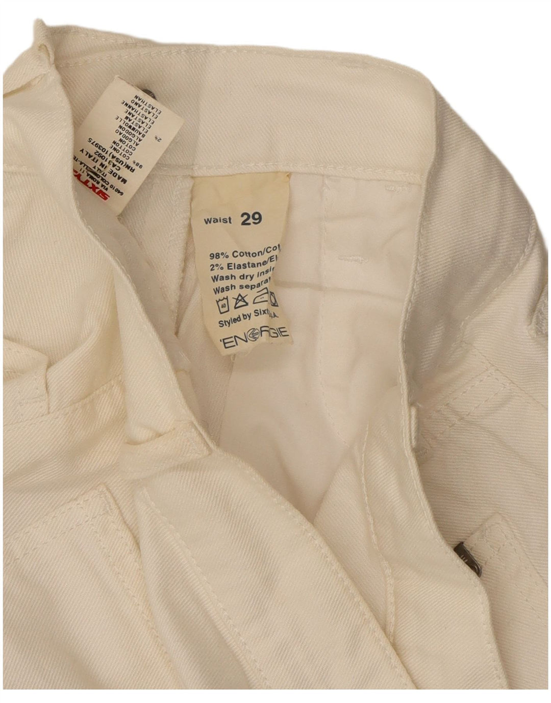 ENERGIE Jeans retos femininos W29 L29 algodão branco