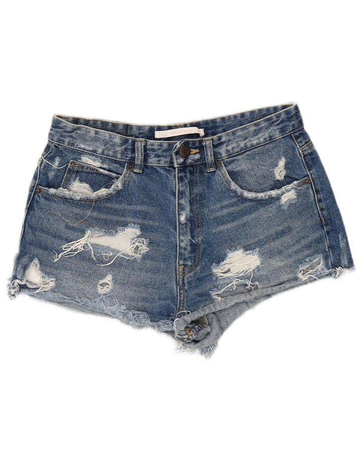 Zara Shorts jeans feminino desgastado UE 36 XS W26 azul algodão