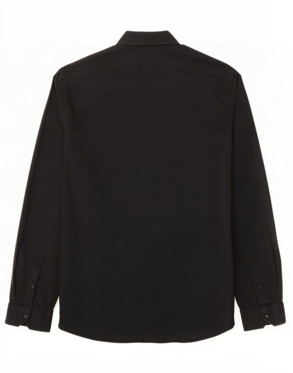 Camisa masculina Zara Super Slim Fit grande algodão preto