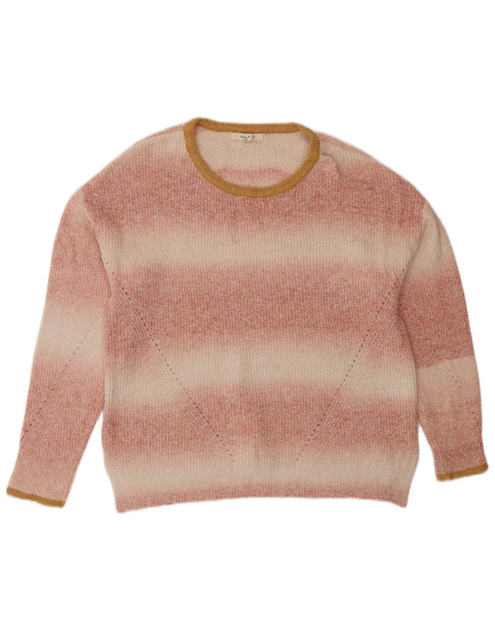 Suéter feminino com gola redonda White Stuff Reino Unido 12 listrado rosa médio