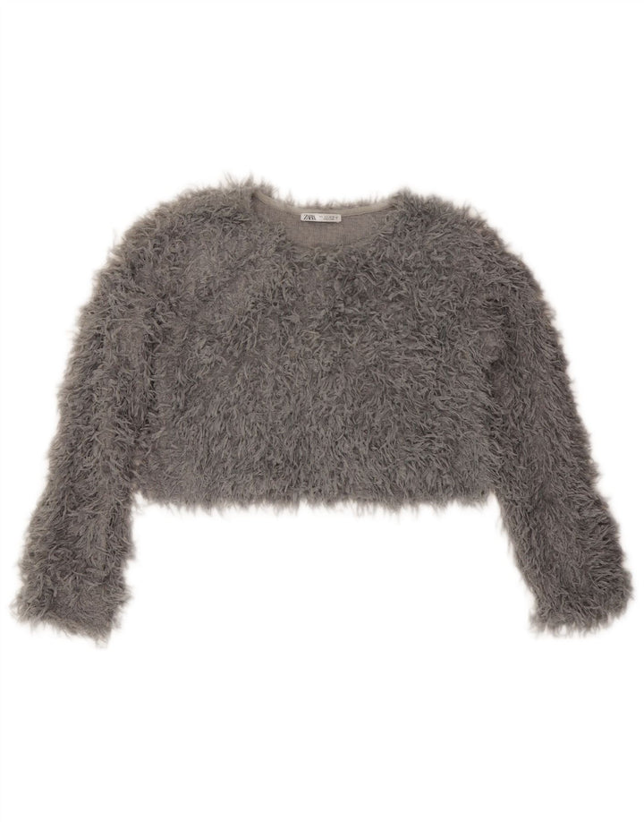 Zara Womens Crop Knit Top Manga Longa Reino Unido 16 Grande Cinza