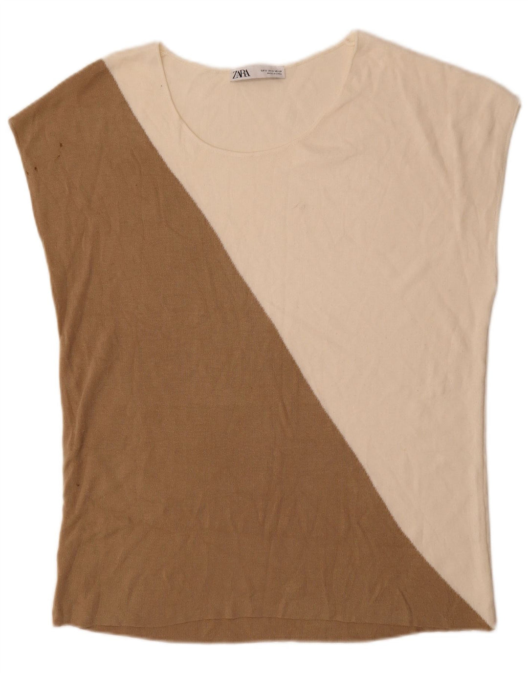 Zara Camiseta feminina oversized Top UK 10 Small Bege Colourblock