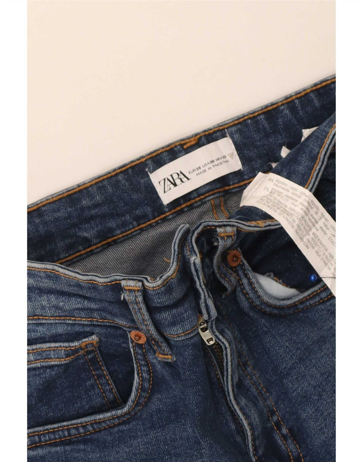 Zara Calça Jeans Feminina Crop Flared EU 38 Pequeno W28 L24 Azul Algodão