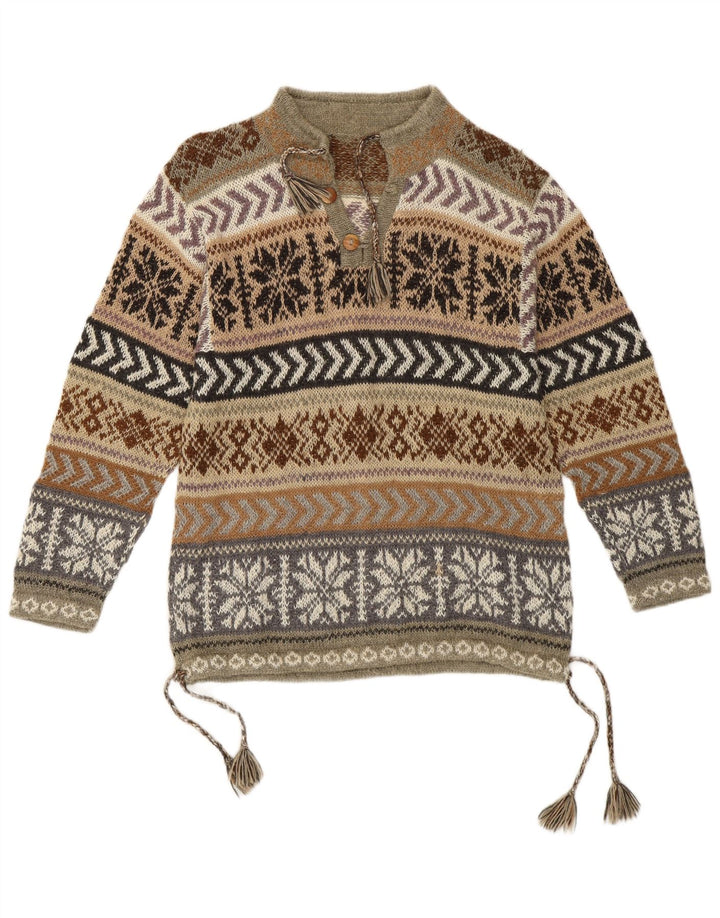 Suéter feminino vintage com gola redonda e botão UK 14 verde médio asteca