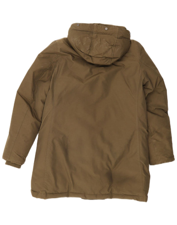 Casaco acolchoado com capuz feminino Woolrich Reino Unido 14 algodão cáqui médio