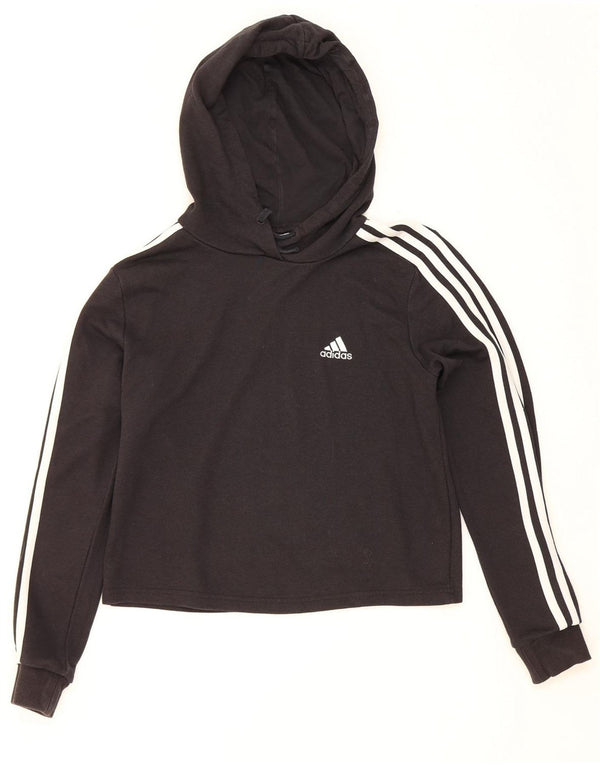 Adidas Womens Crop Hoodie Jumper Reino Unido 8/10 Pequeno Algodão Preto