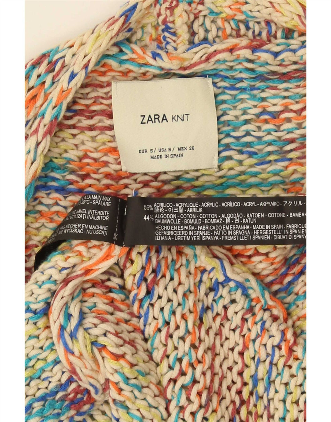 Zara Suéter cardigã feminino oversized manga 3/4 Reino Unido 10 pequeno multicolorido