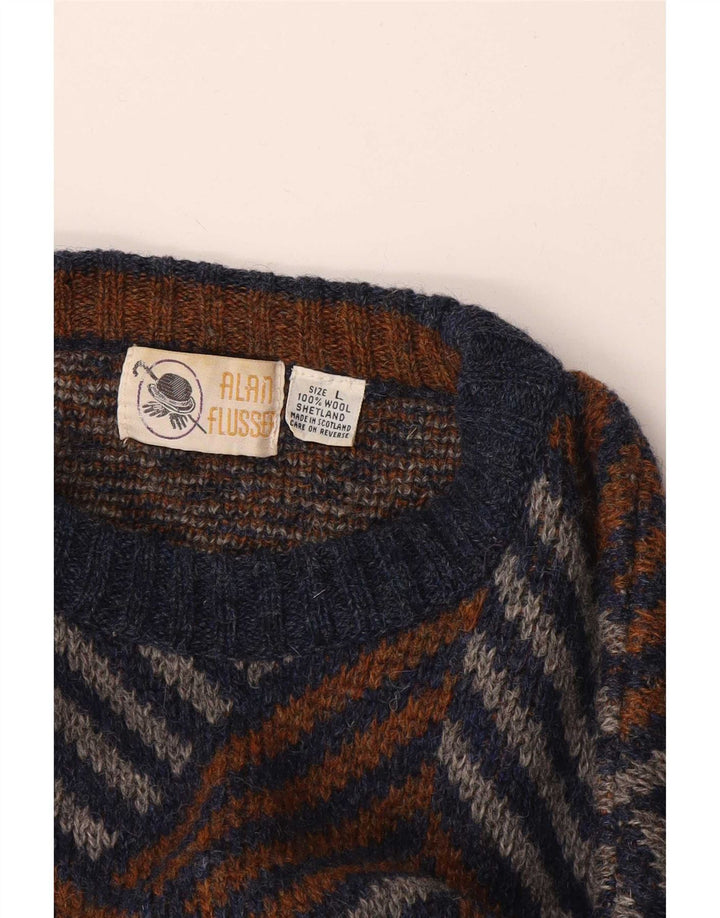 Suéter vintage masculino com gola redonda, grande lã Chevron multicolorida