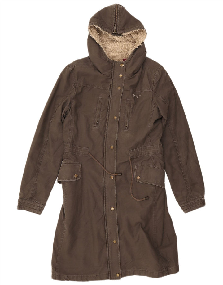Jaqueta feminina ROXY Sherpa Parka com capuz Reino Unido 14 algodão cinza médio