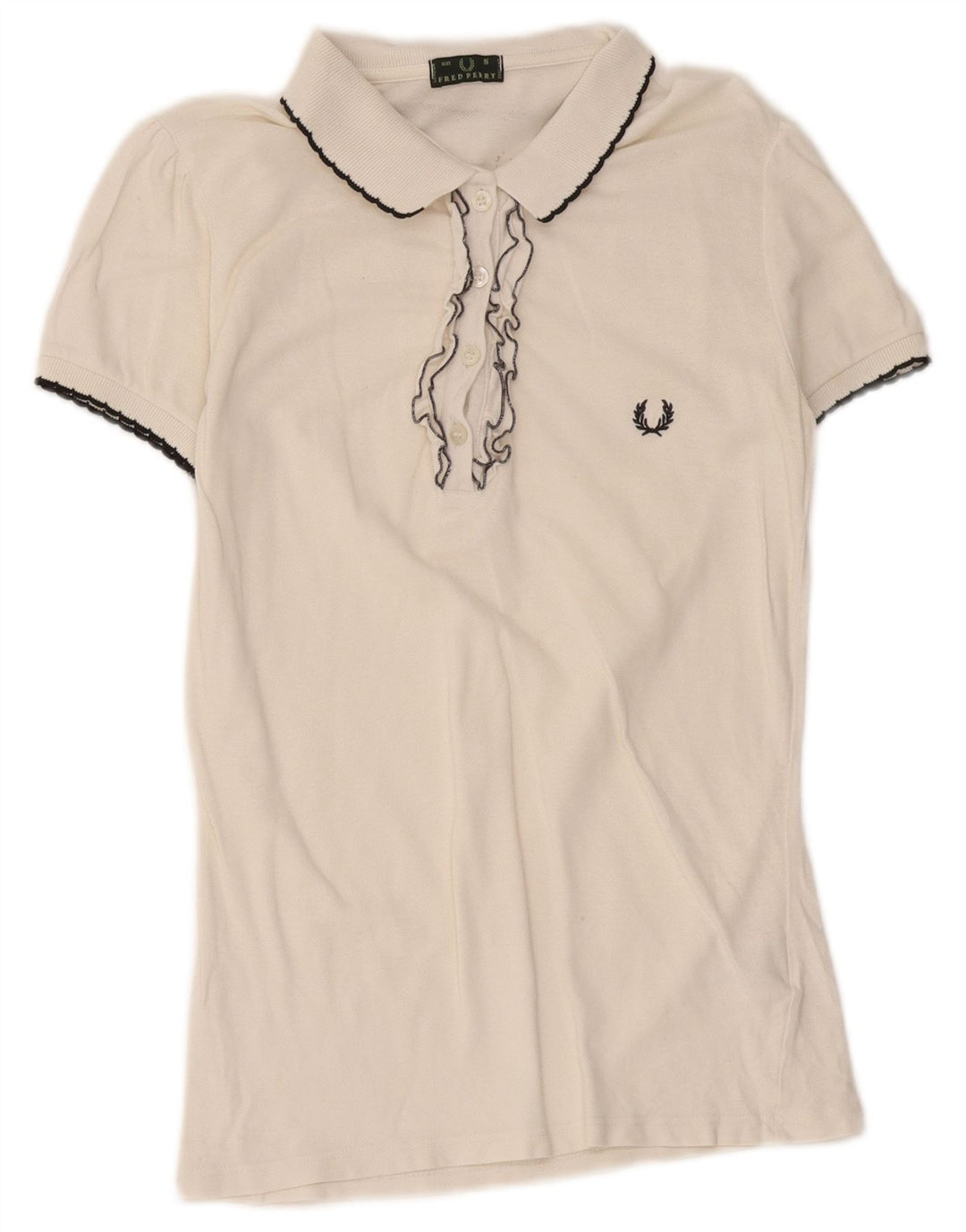 Camisa polo feminina Fred Perry UK 10 pequena algodão branco