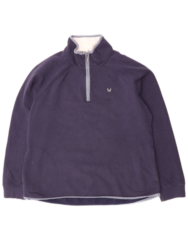 CREW CLOTHING Womens Zip Neck Sweatshirt Jumper UK 14 Large Navy Blue