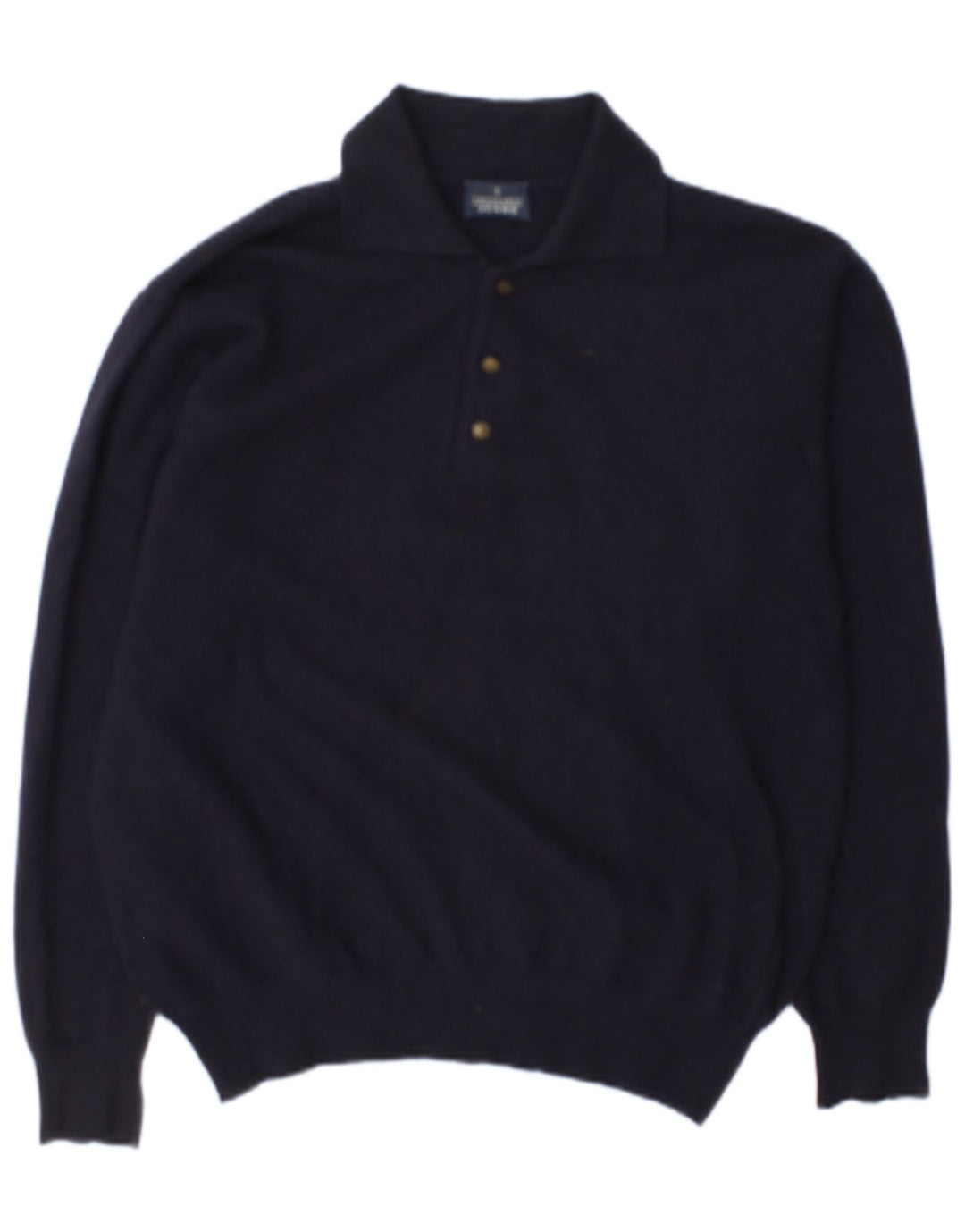 Trussardi Jeans Suéter masculino com gola polo e lã azul marinho médio