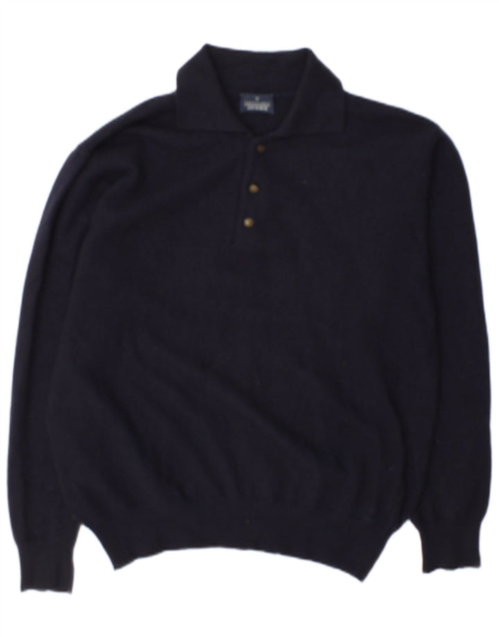 Trussardi Jeans Suéter masculino com gola polo e lã azul marinho médio