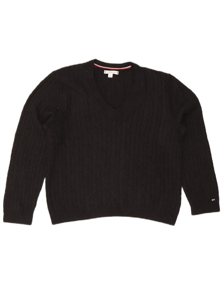 Suéter feminino TOMMY HILFIGER com decote em V Reino Unido 14 médio preto nylon