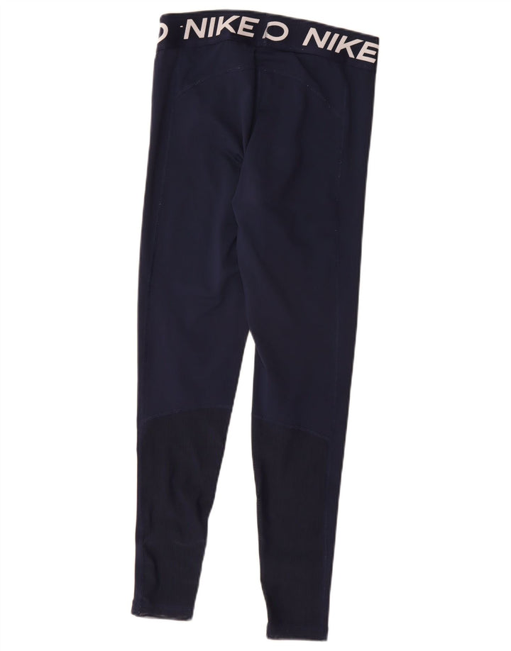Nike Womens Dri Fit Graphic Leggings UK 12 Médio Azul Marinho Poliéster