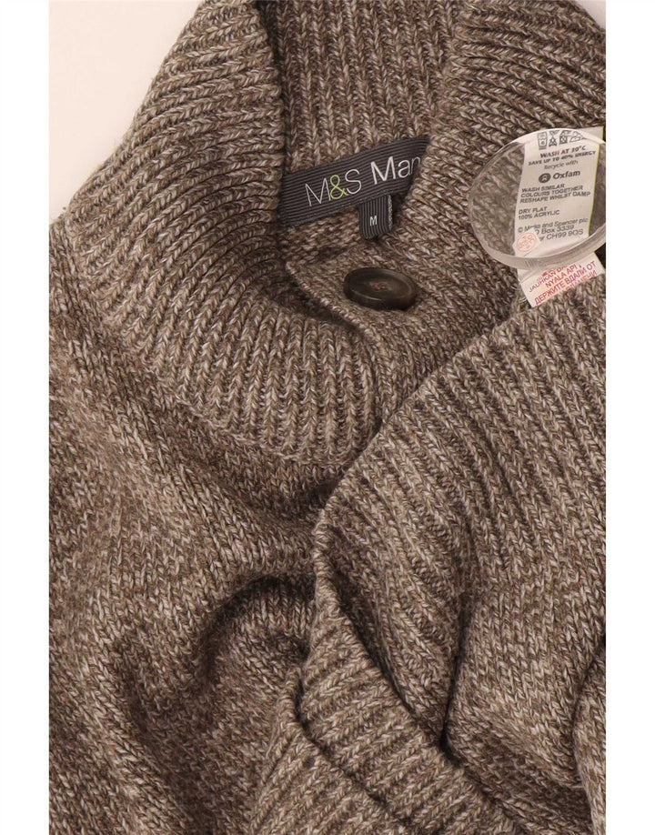Suéter masculino Marks & Spencer com gola redonda, marrom médio manchado