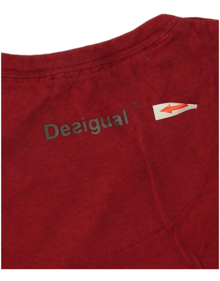 Desigual Camiseta masculina gráfica top pequeno algodão vermelho