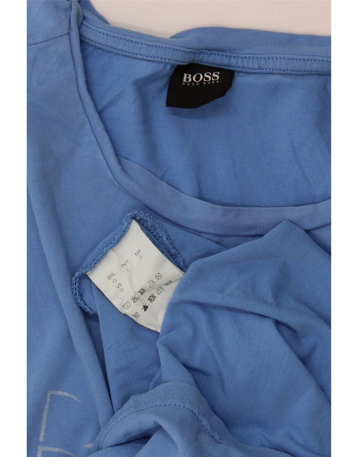 Camiseta gráfica masculina Hugo Boss grande algodão azul
