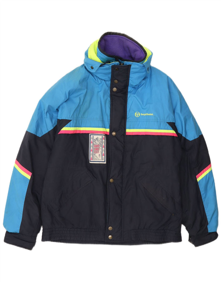 Jaqueta de esqui masculina Sergio Tacchini UK 42 XL azul marinho colorblock poliéster