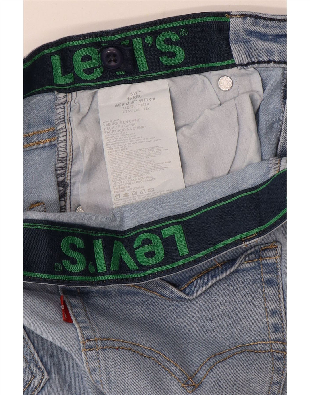 Levi's Boys 511 Distressed Slim Jeans 15-16 Anos W28 L30 Azul Algodão