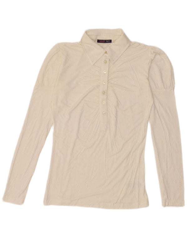 Camisa polo feminina de manga comprida Gaudi UK 12 viscose branca média