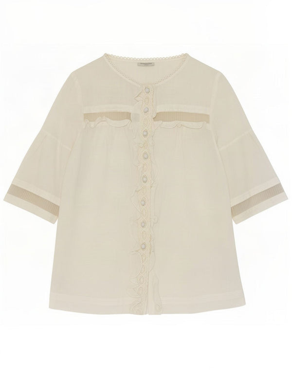 Blusa feminina de manga curta Massimo Dutti EU 40 Médio Off White Ramie