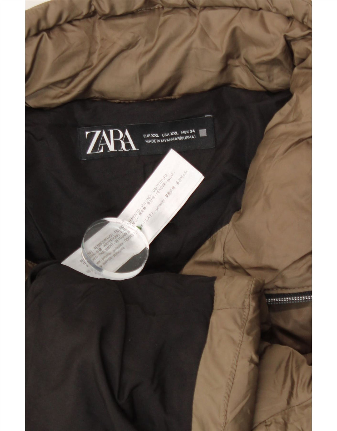 Jaqueta acolchoada feminina Zara UK 20 2XL poliéster cáqui