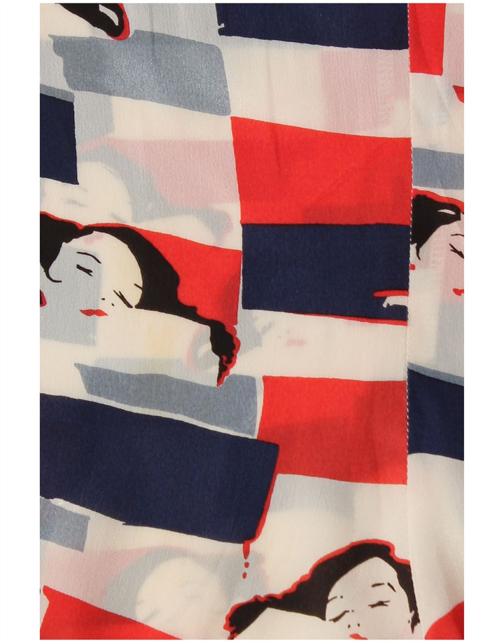 Blusa feminina VINTAGE gráfica UK 18 XL acetato multicolorido