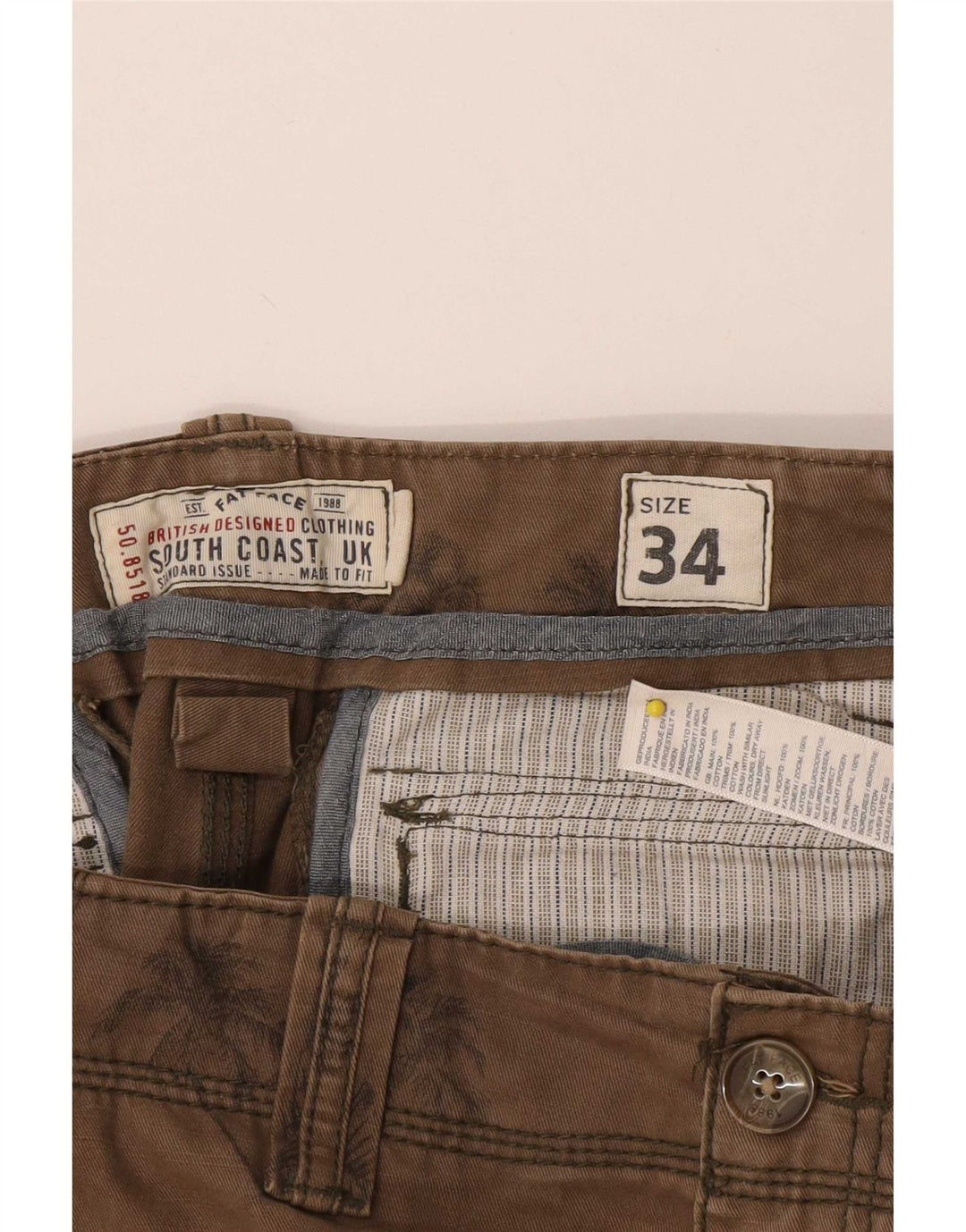 Shorts cargo masculino Fat Face W34 grande algodão floral marrom