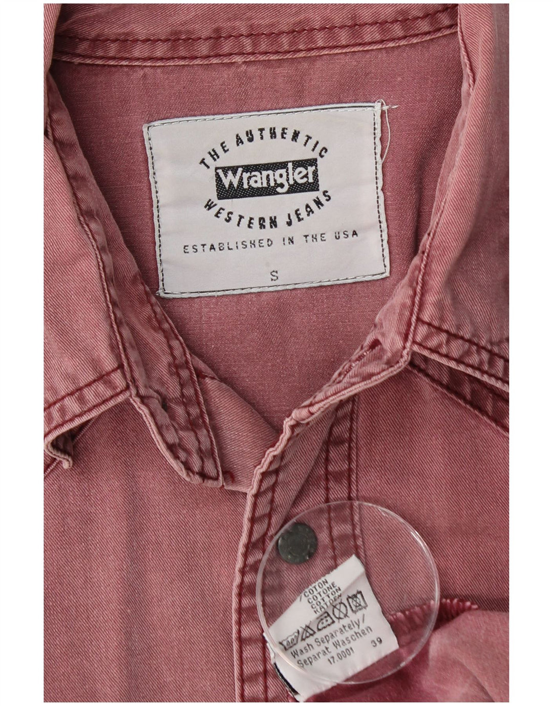 Camisa jeans masculina ocidental WRANGLER pequena de algodão cor de vinho